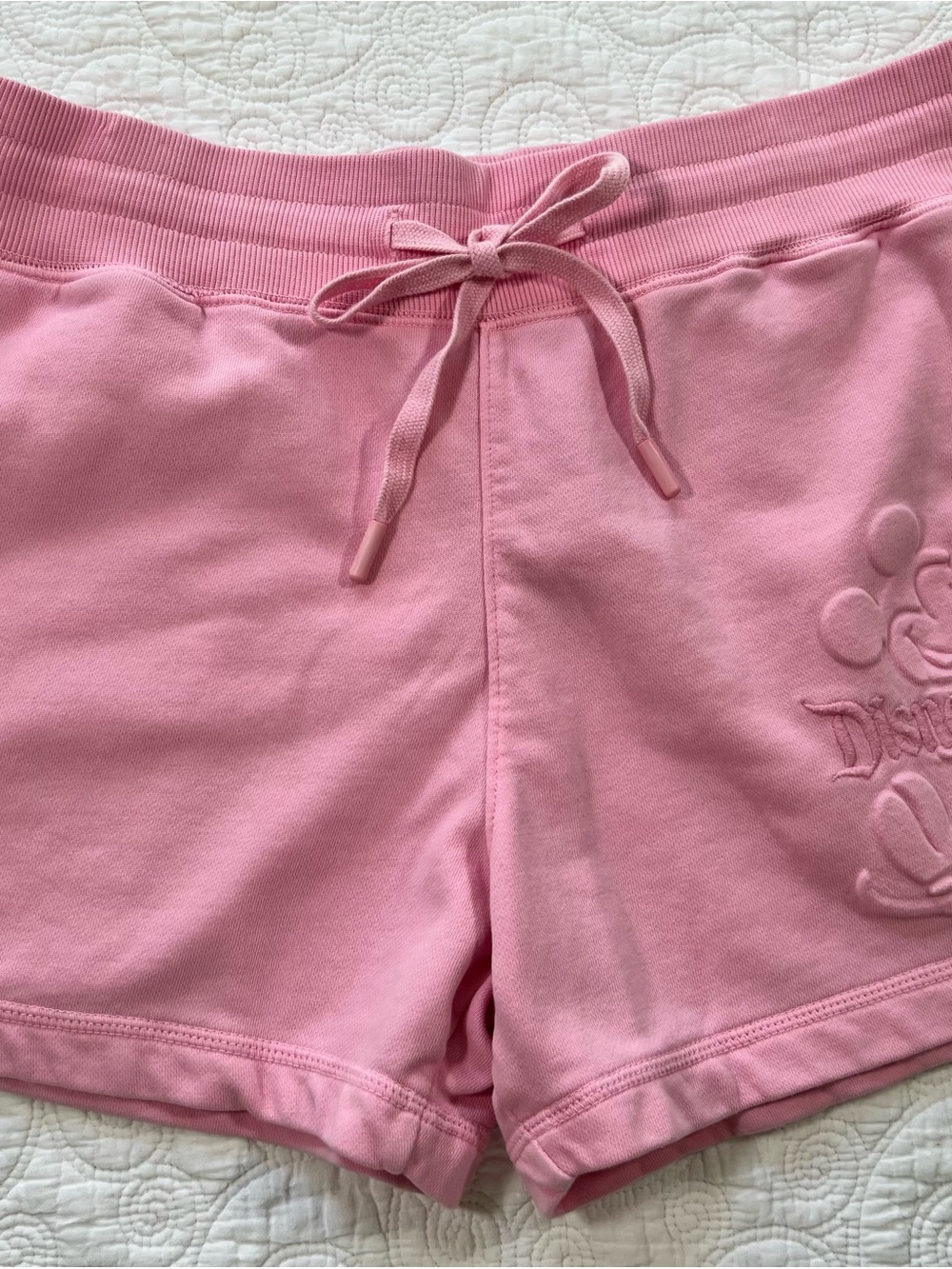 Disneyland Pink Mickey Mouse Raised Embossed Sweat Shorts • Small • EUC